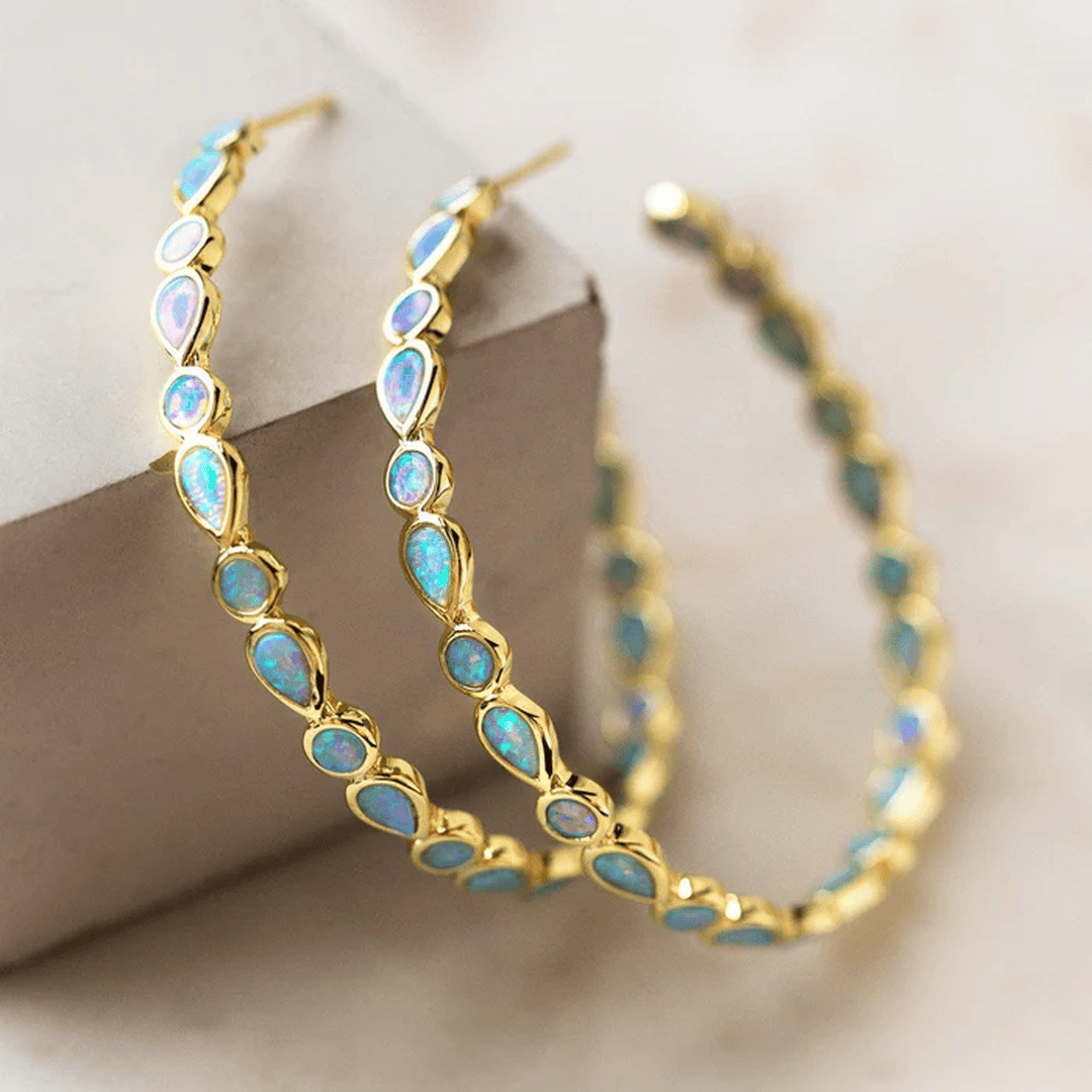 Hoop Earrings with Light Blue Stones