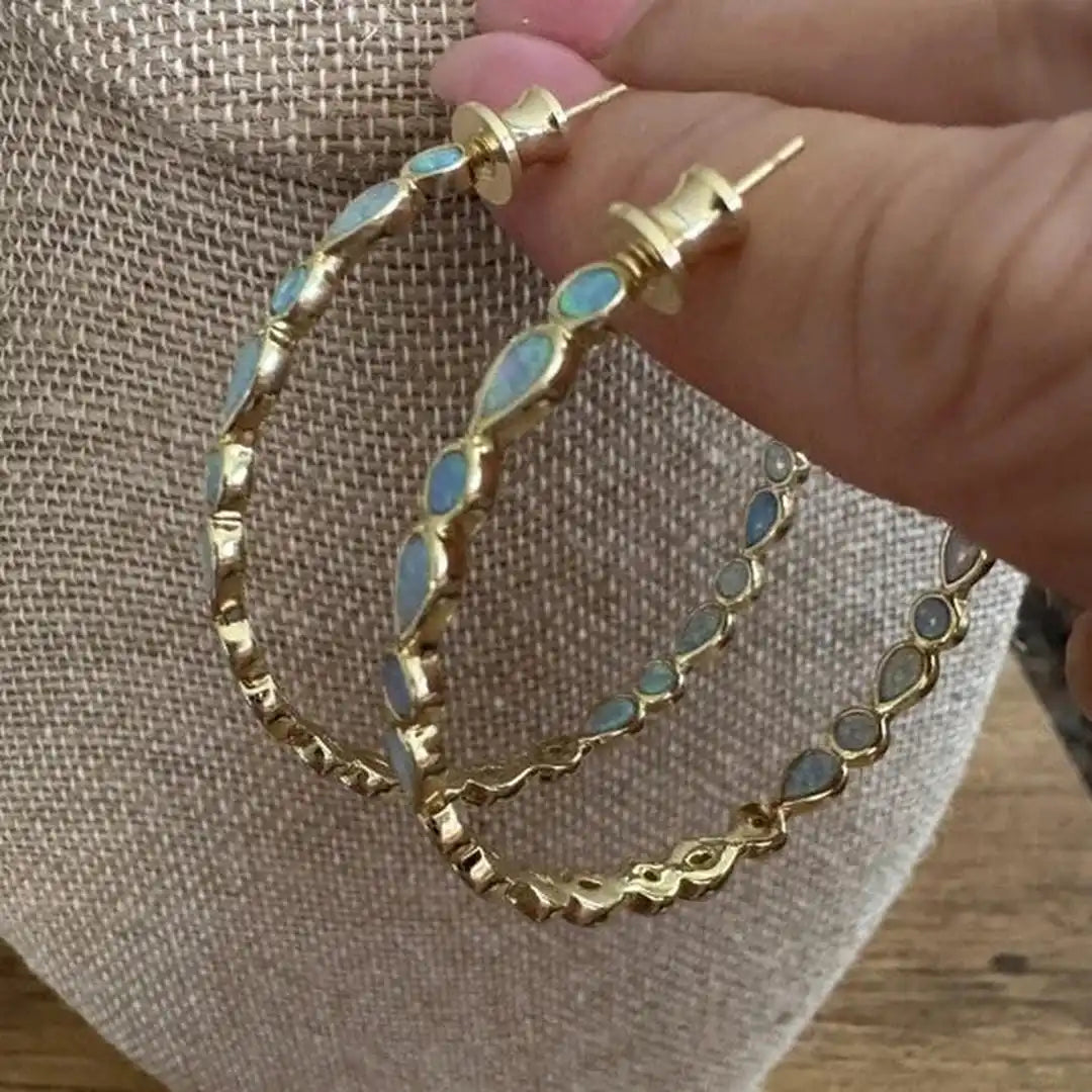 Hoop Earrings with Light Blue Stones