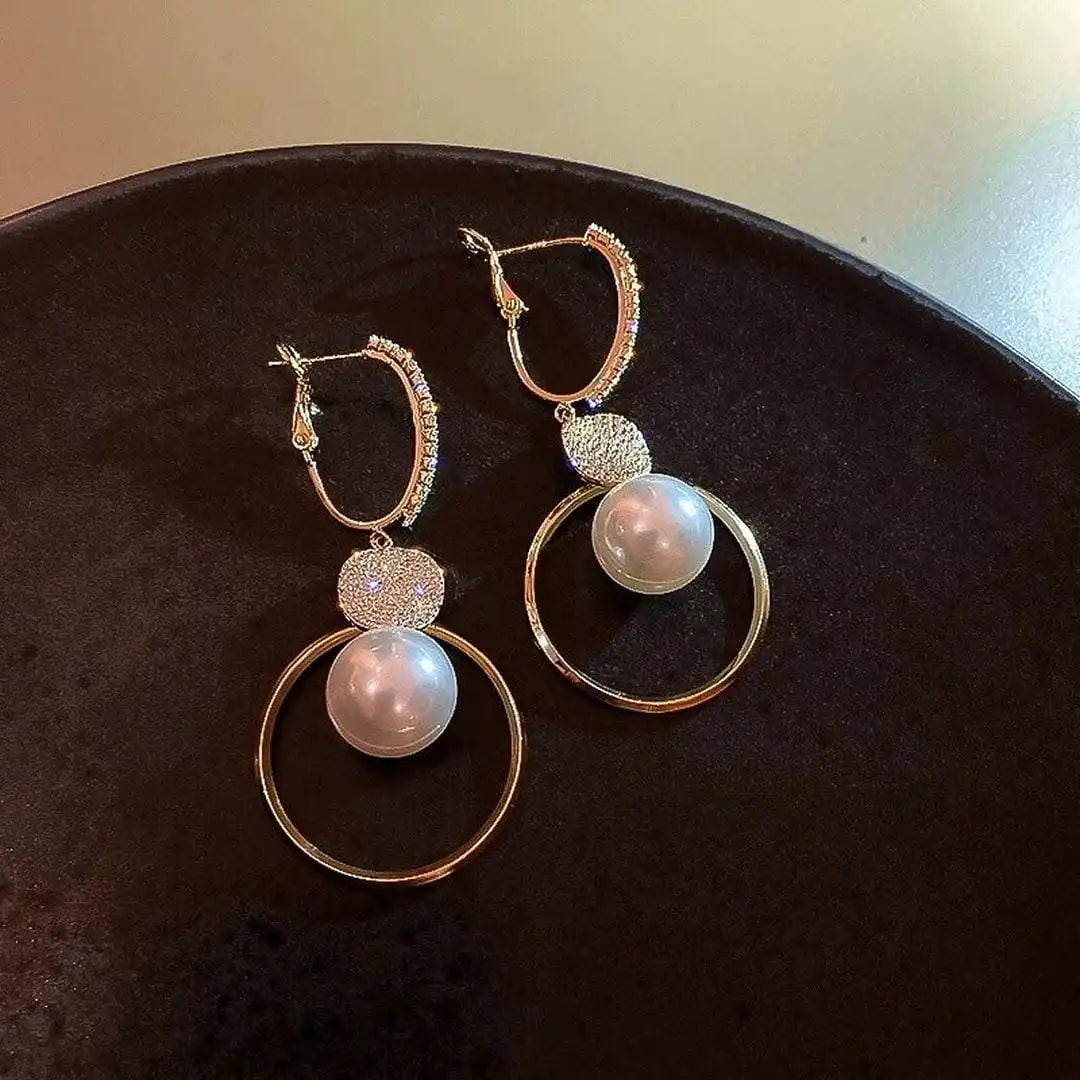 Earrings with Pearl and Zirconia Disc
