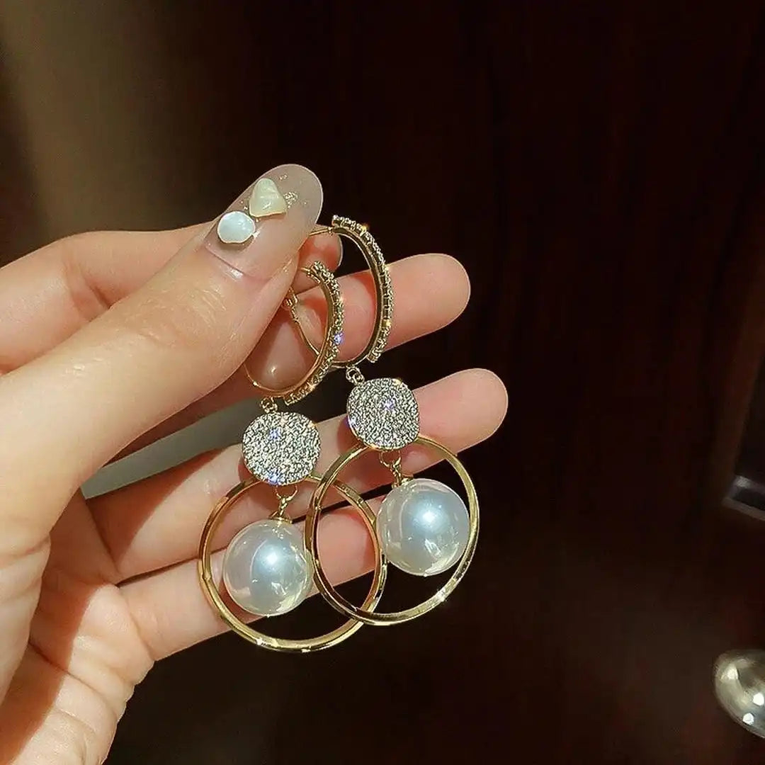 Earrings with Pearl and Zirconia Disc