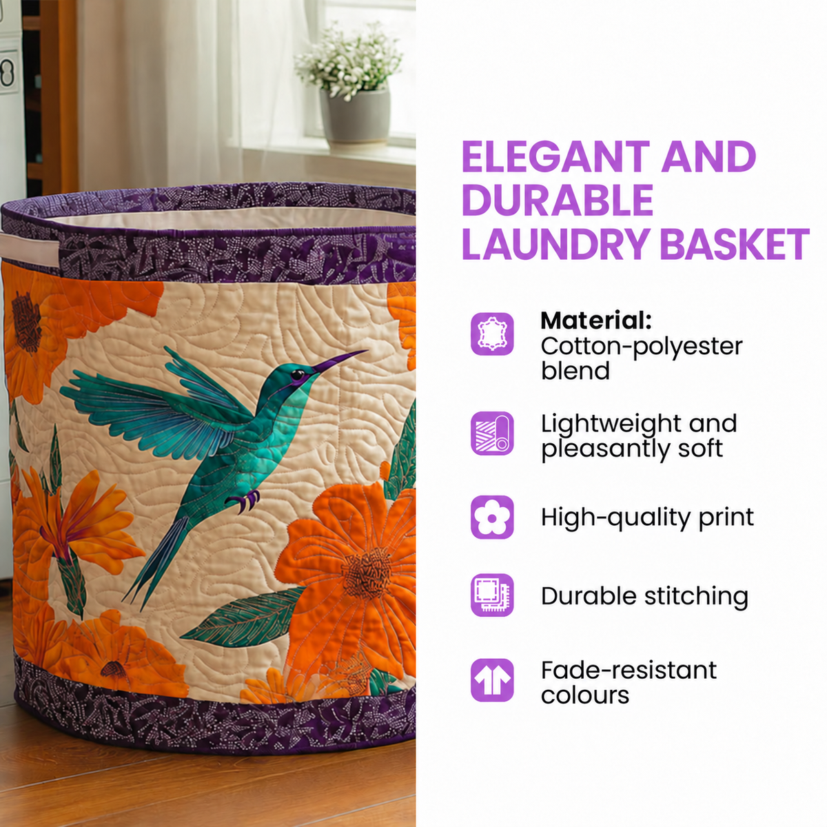 Quilted Laundry Basket – Border Collie in the Ghost Garden by Moonlight