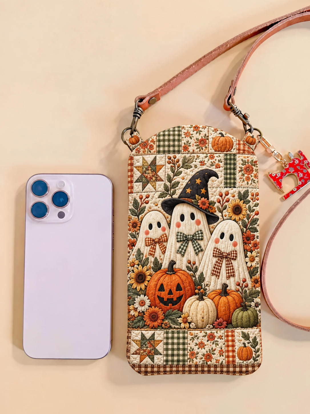 Slim Quilted Phone Crossbody Bag – Ghost Trio in the Pumpkin Patch