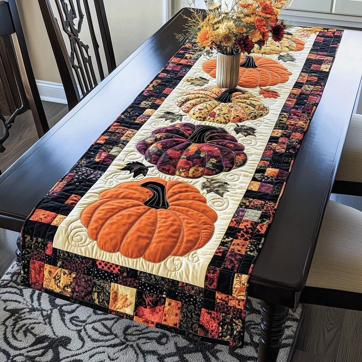 Quilted Table Runner – Pumpkin Design