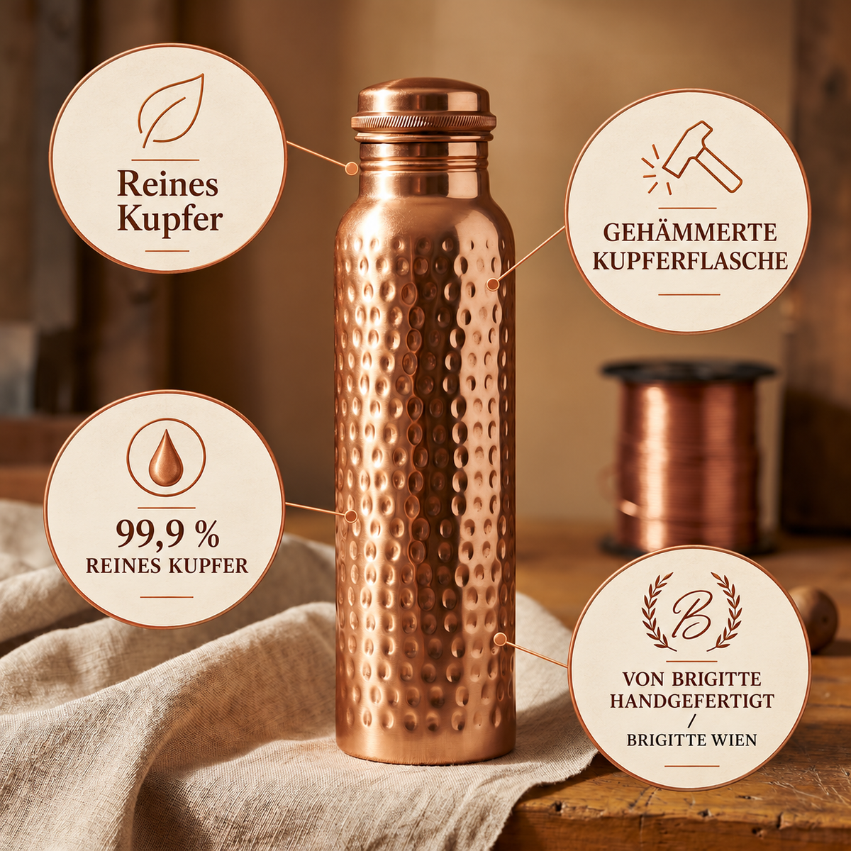 Luma & Reed – Water Bottle in Pure Copper