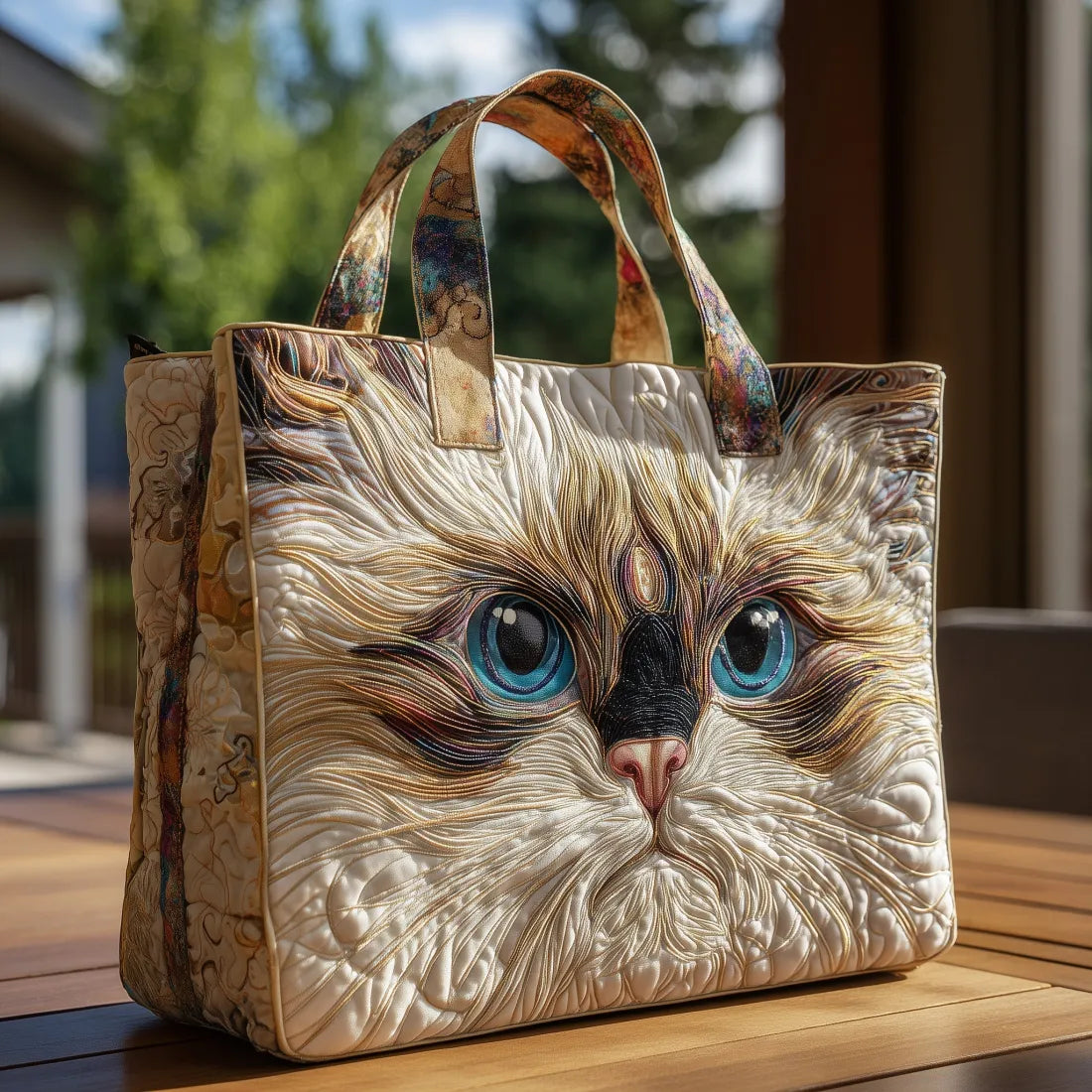 Handmade White Cats Bag with Blue Eyes