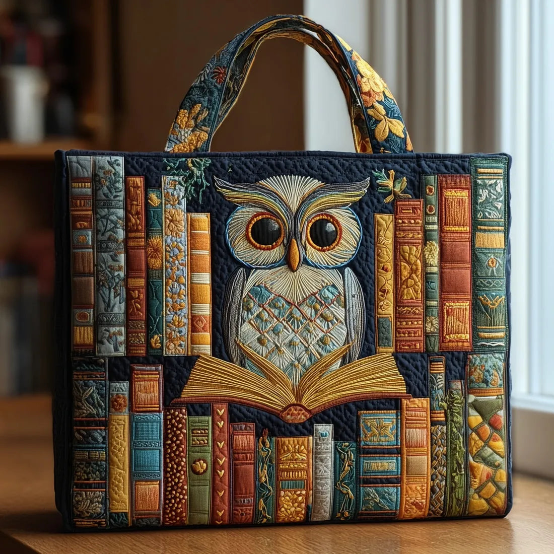 Handmade Quilted Bag – Owl and Old Books
