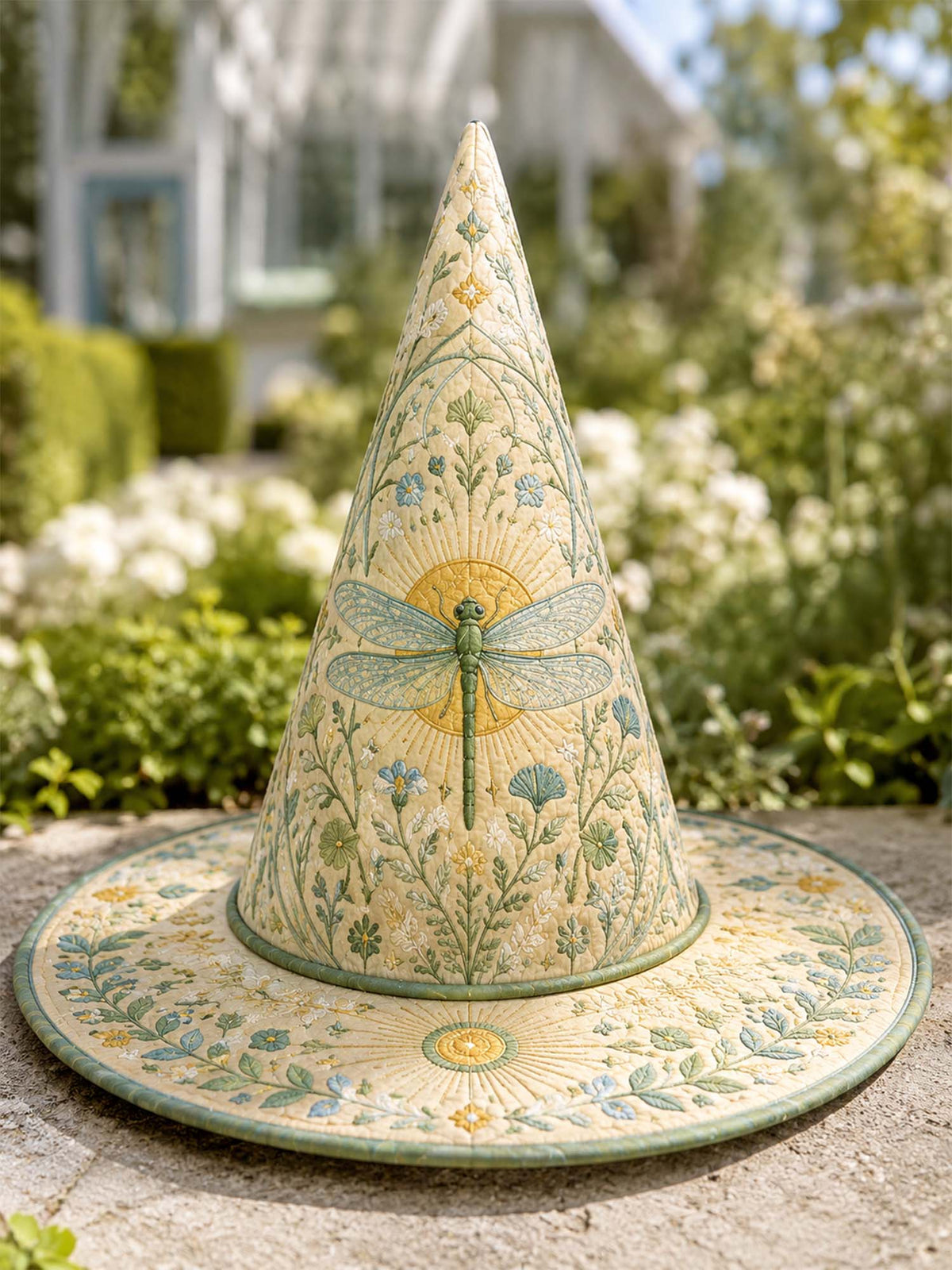 Handmade Quilted Witch Hat – Dragonfly Garden with Nostalgic Fairy Magic