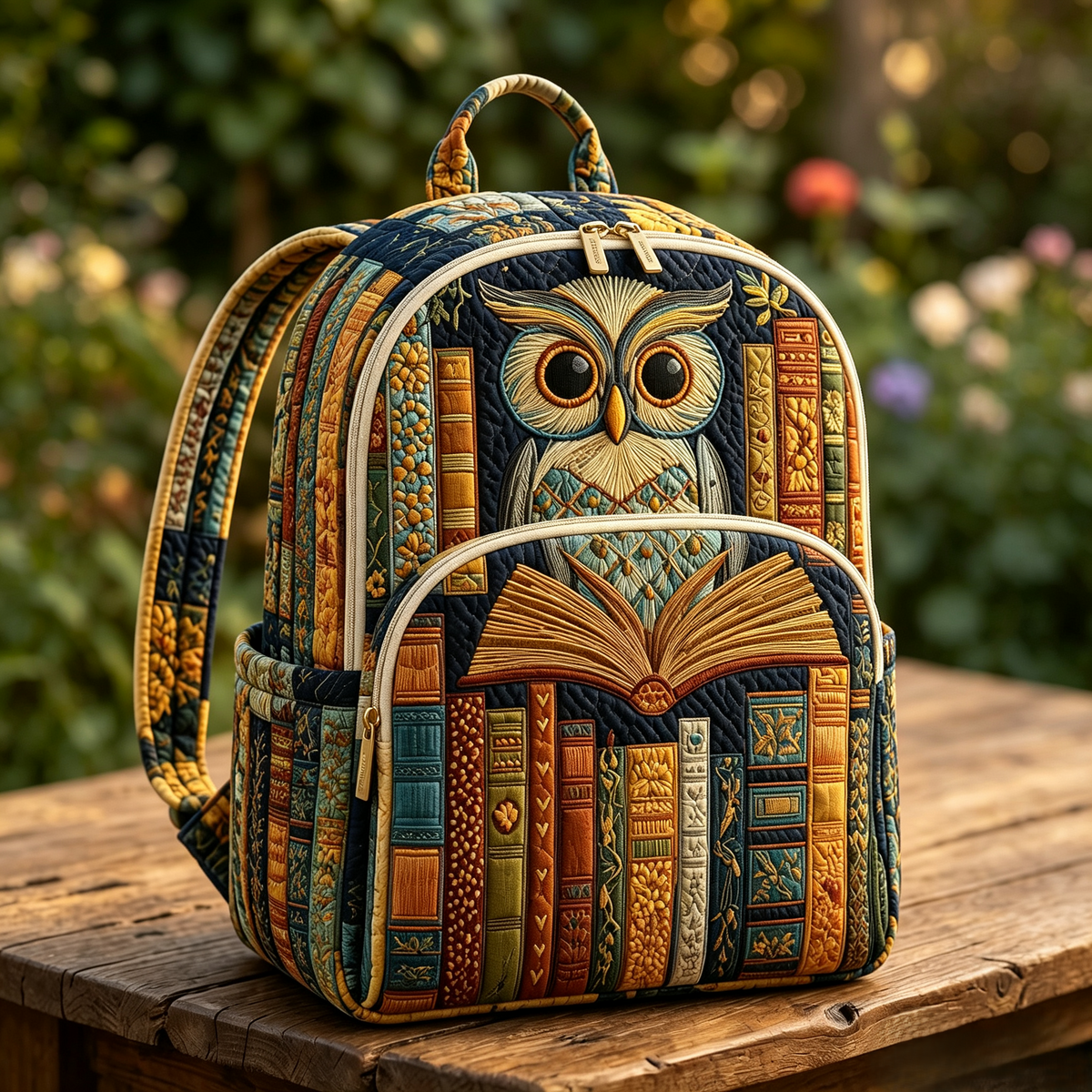 Quilted Backpack – Owl and Books