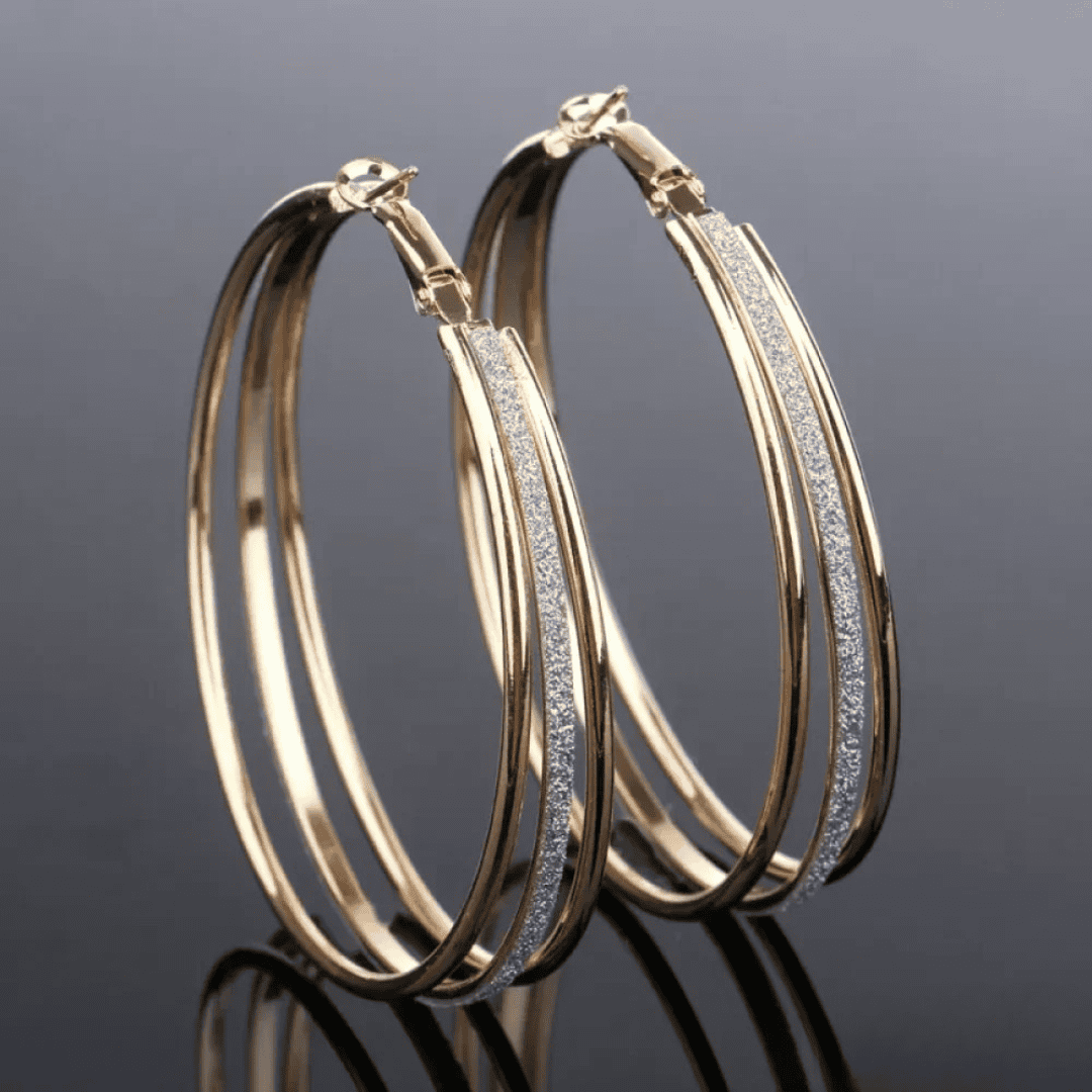 Large Glitter Hoop Earrings in Gold