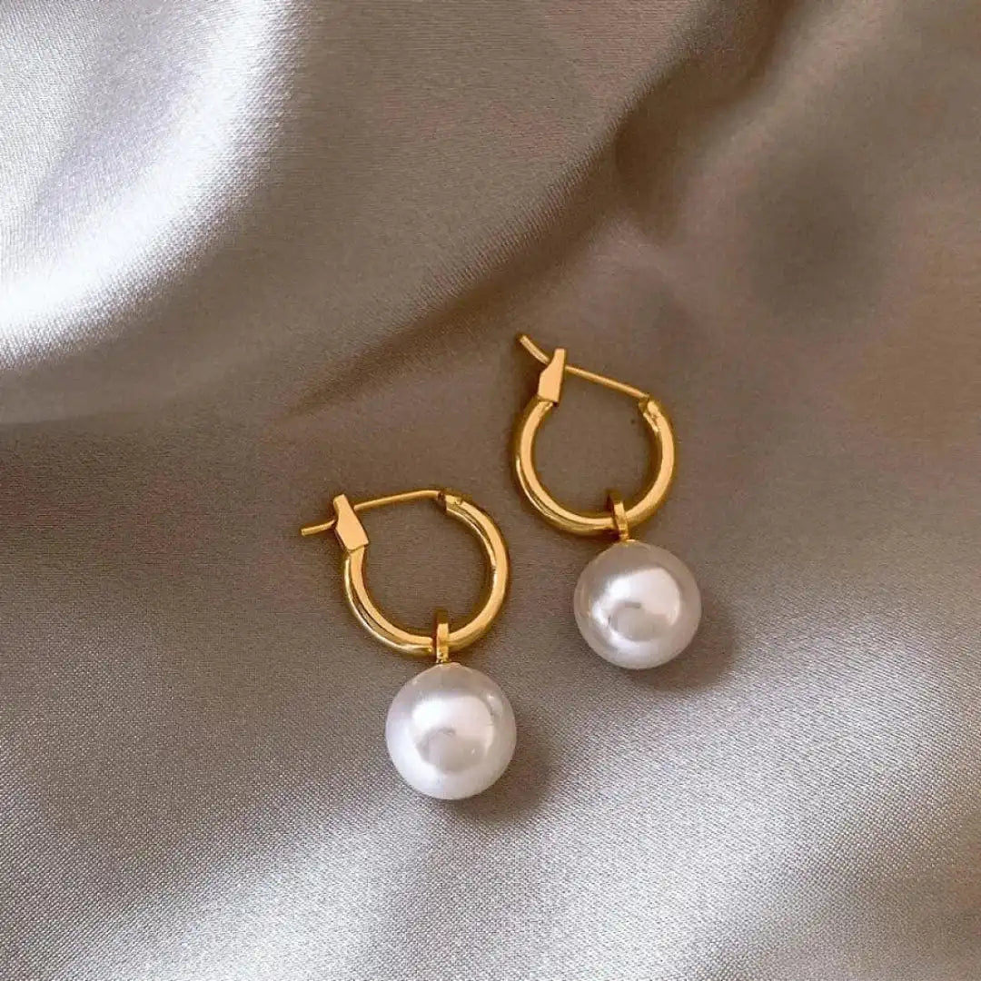 Mini Hoop Earrings with White Pearl