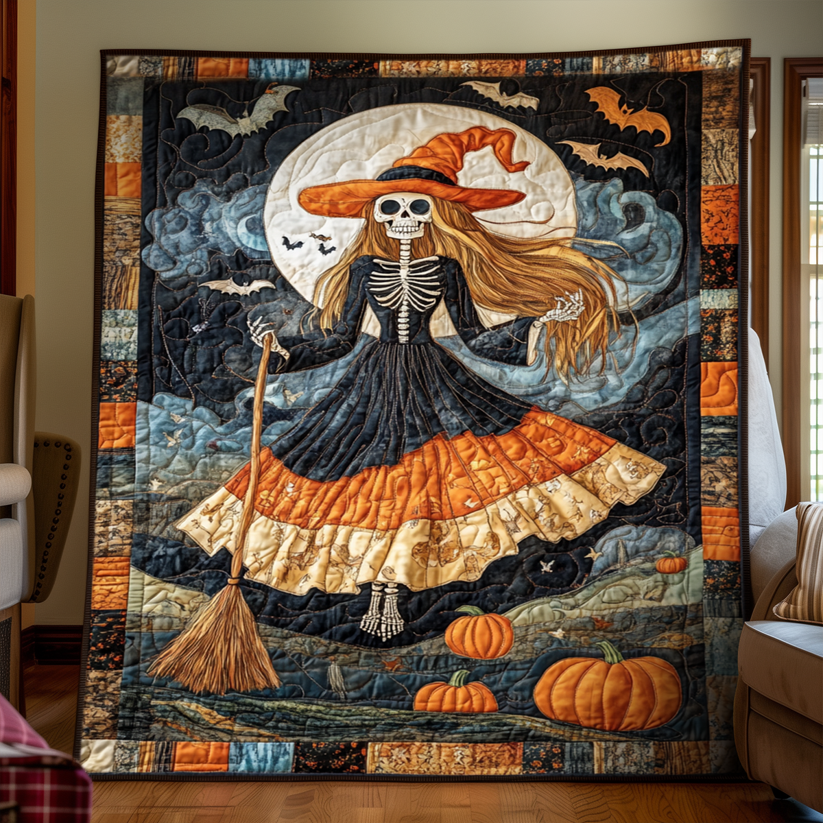 Quilted Blanket with Ghost Cat