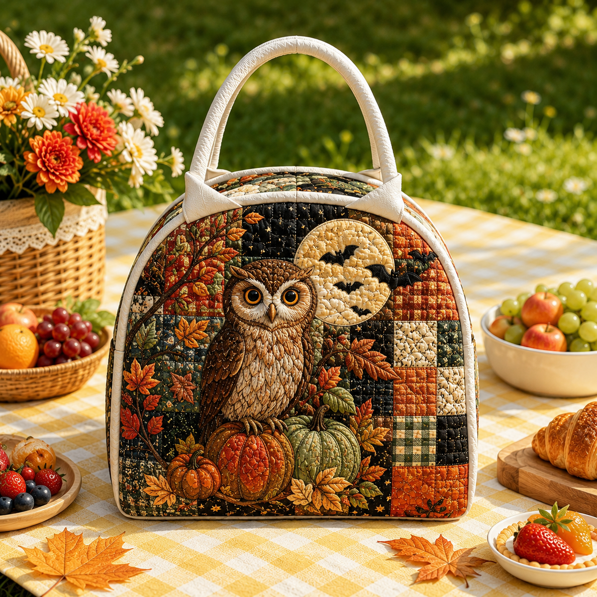 Quilted Lunch Bag – Owl and Harvest Moon