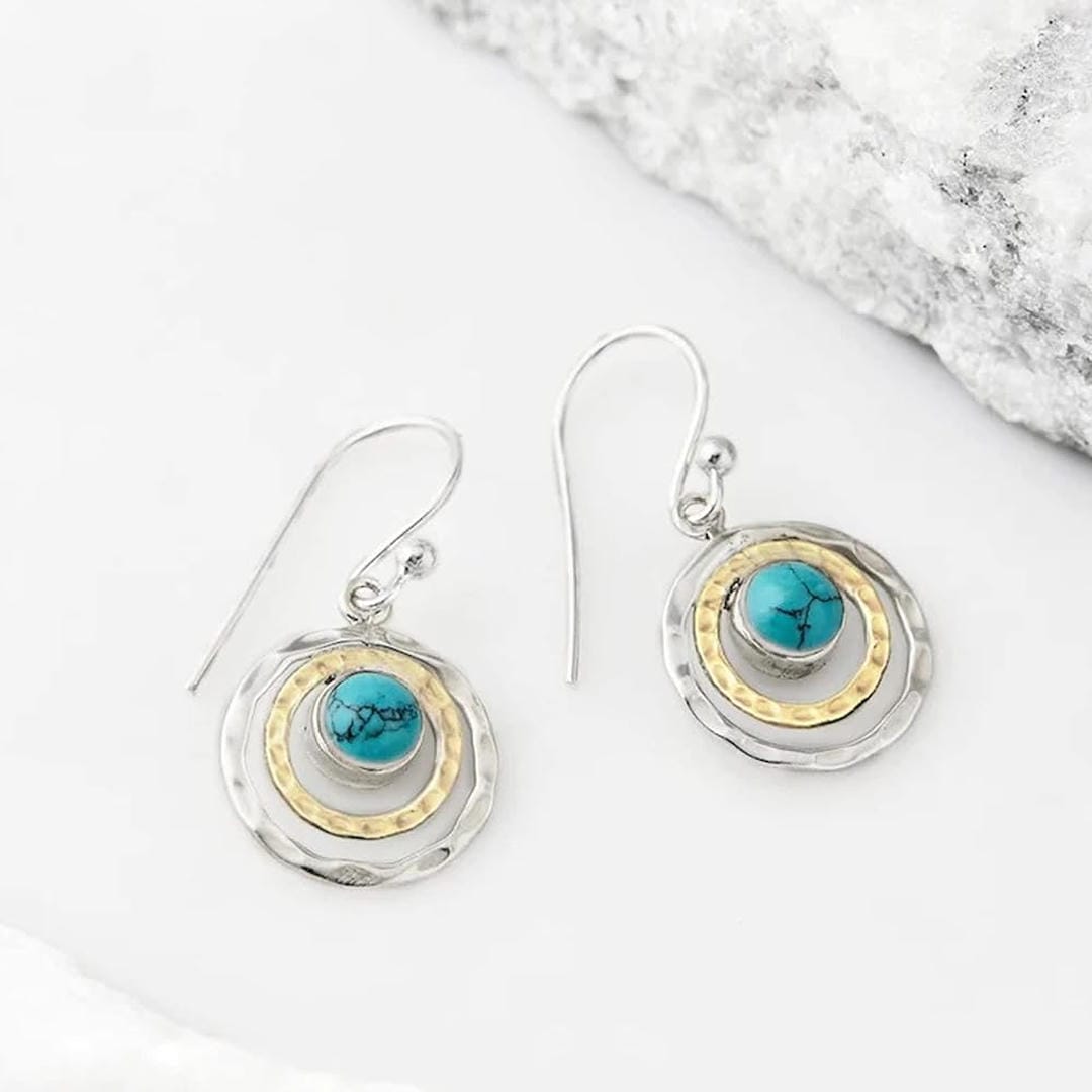 Drop Earrings with Stone in Turquoise and Rings