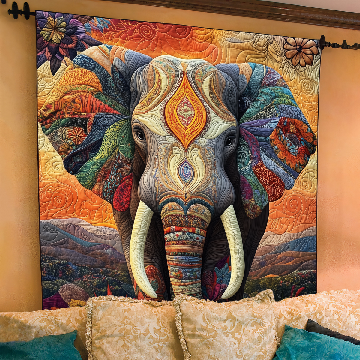 Quilted Blanket – Elephant in the Moonlight