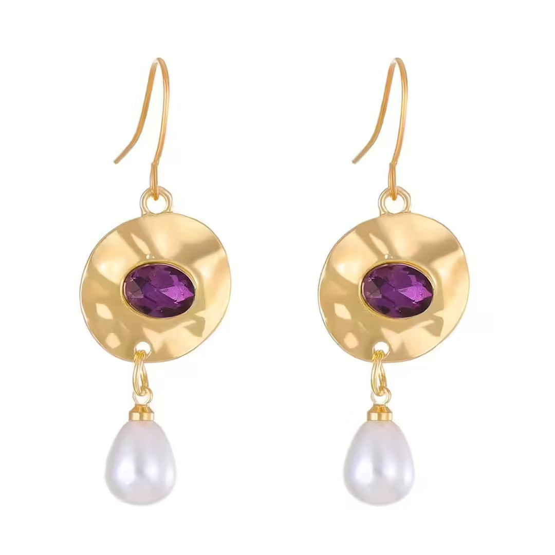 Earrings with Violet Stone and Pearl