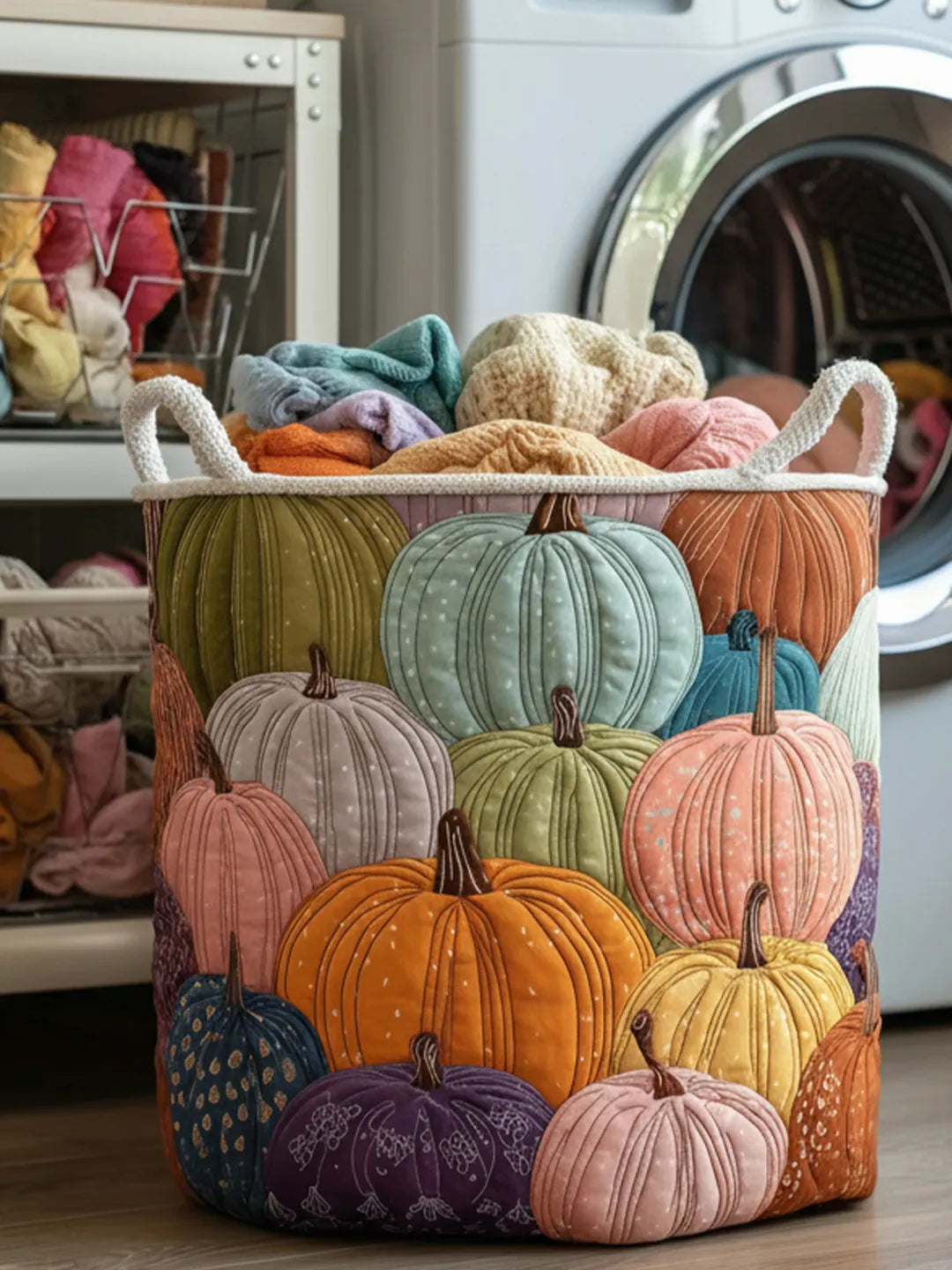 Quilted Laundry Basket – Pumpkin Patch in Pastel Colours