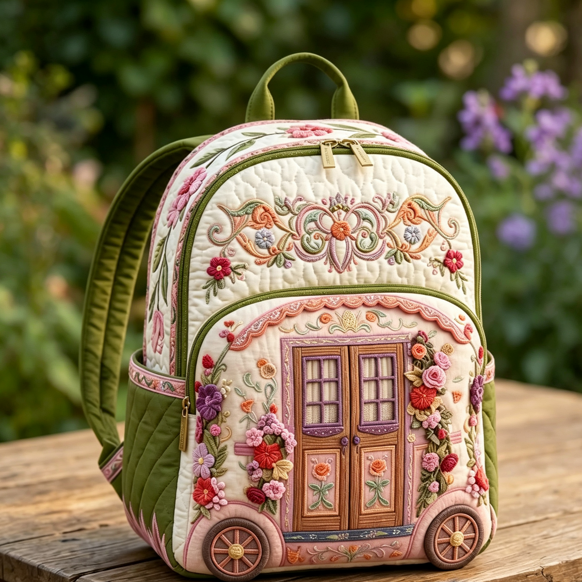Quilted Backpack – Caravan with Flowers