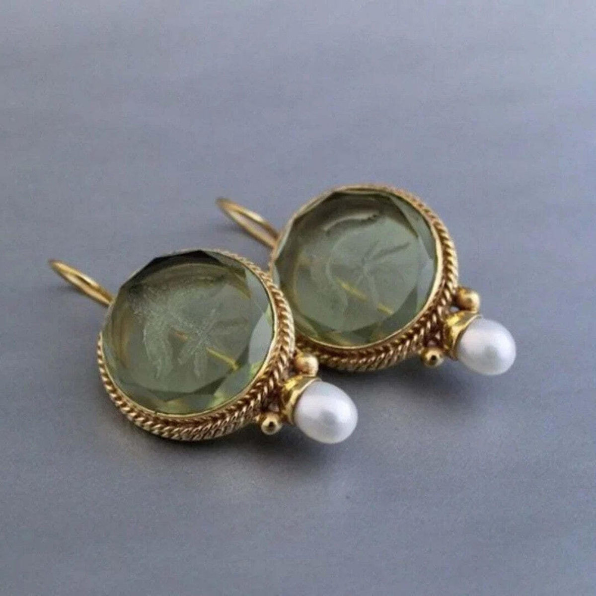 Vintage Earrings with Green Stone and Pearl