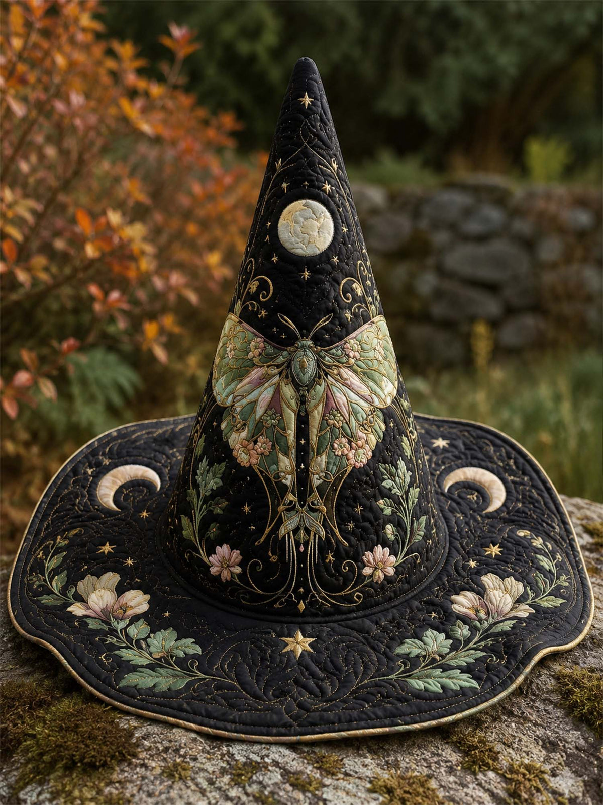 Handmade Quilted Witch Hat – Moth Fairy in Victorian Style