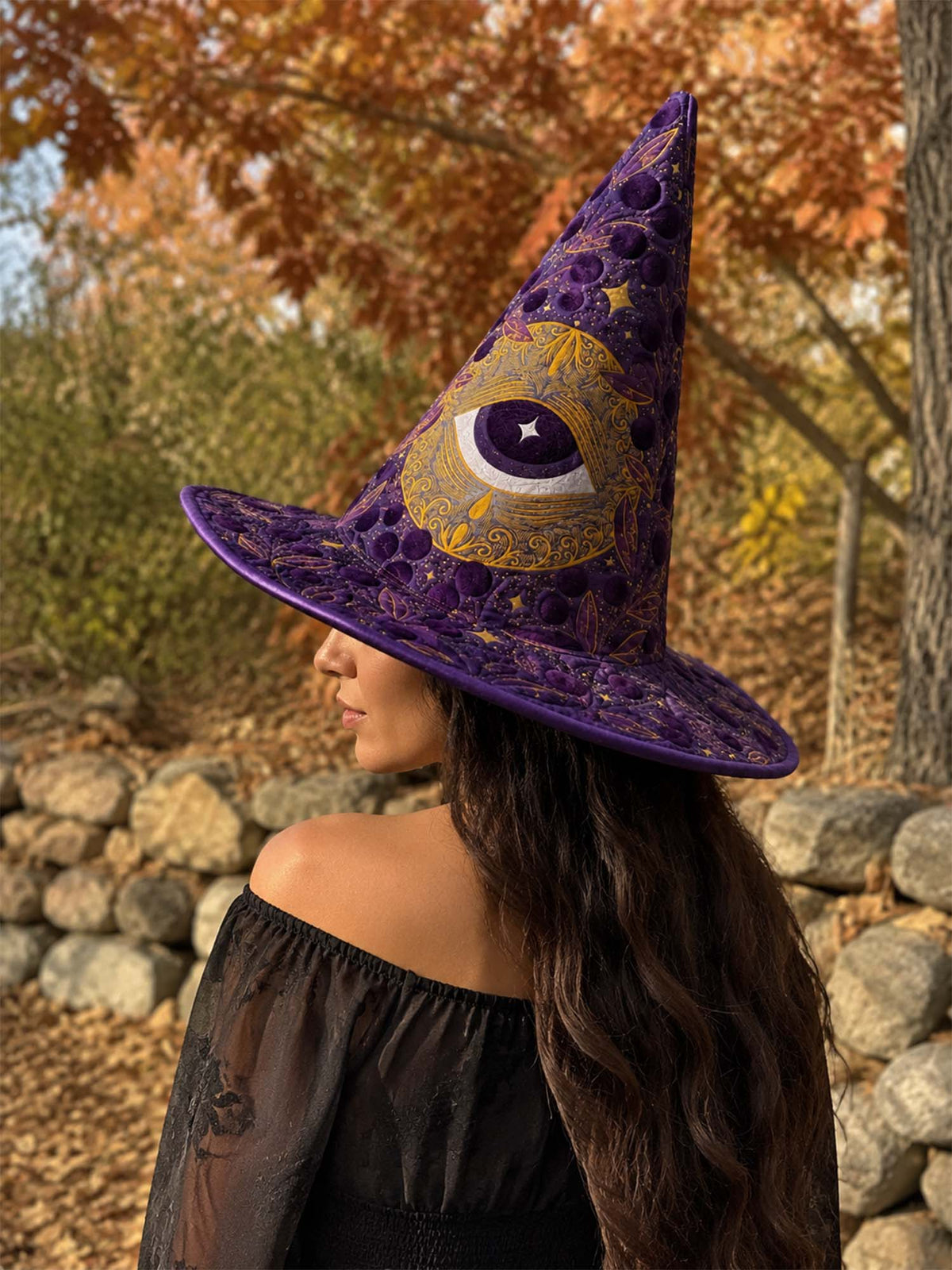 Handmade Quilted Witch Hat – Mystical Moon Eye Under the Stars