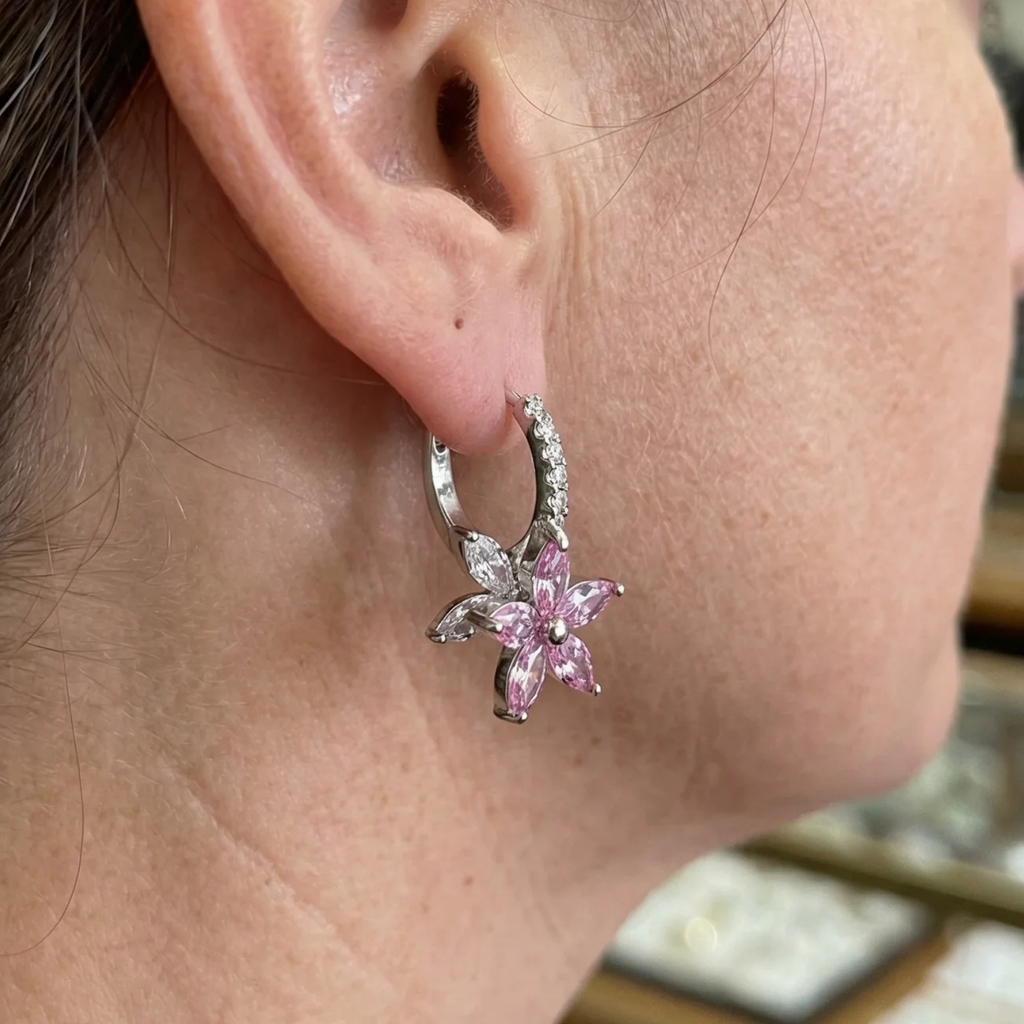 Amara Blossom Earrings in Pink | White Gold