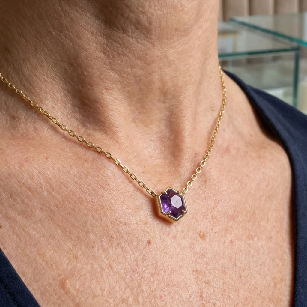 Amethyst Pendant Necklace with Zirconia | Rose Gold