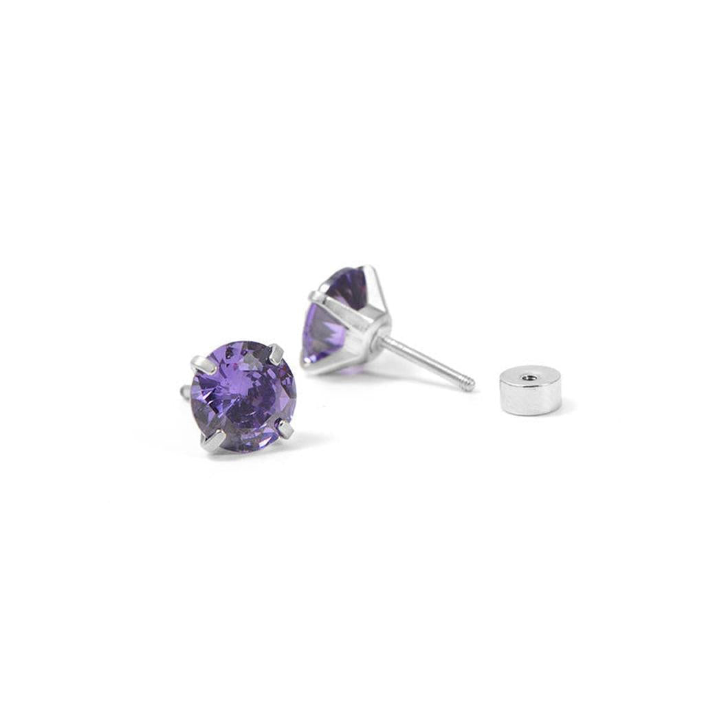 Round Amethyst Stud Earrings | White Gold