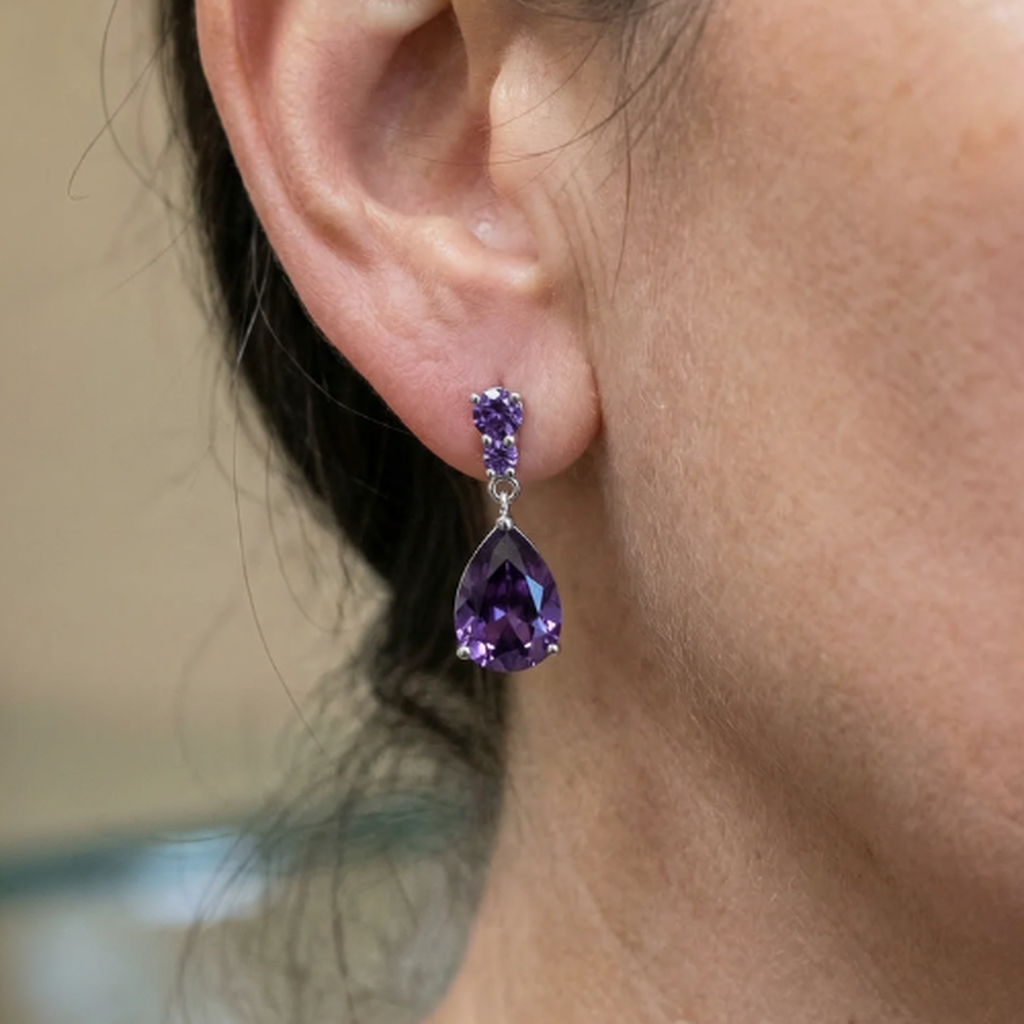 Classic Amethyst Drop Earrings | White Gold