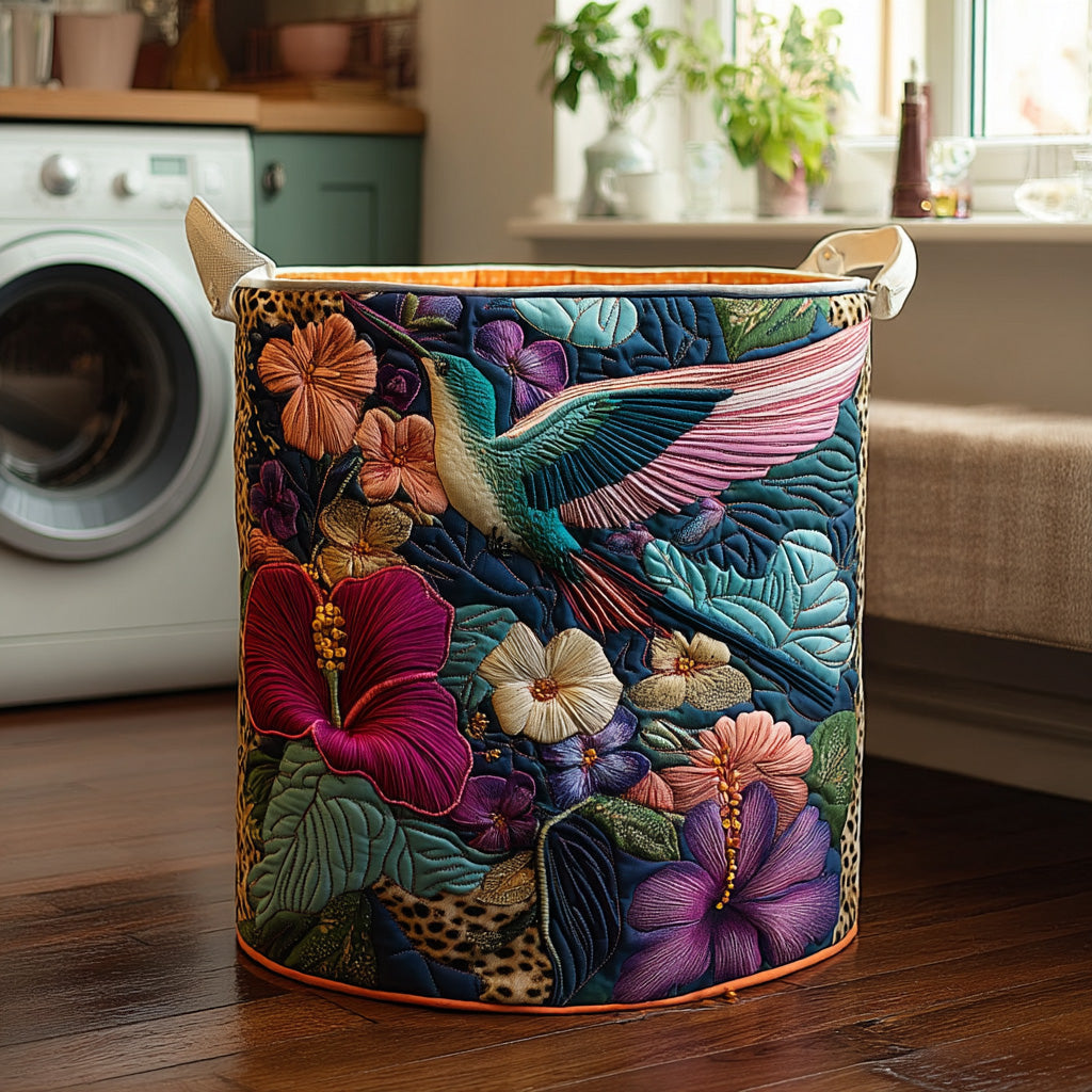 Quilted Laundry Basket with Hummingbird
