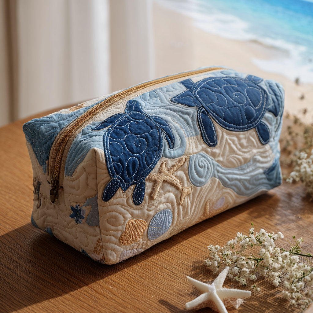Quilted Makeup Bag with Blue Shells