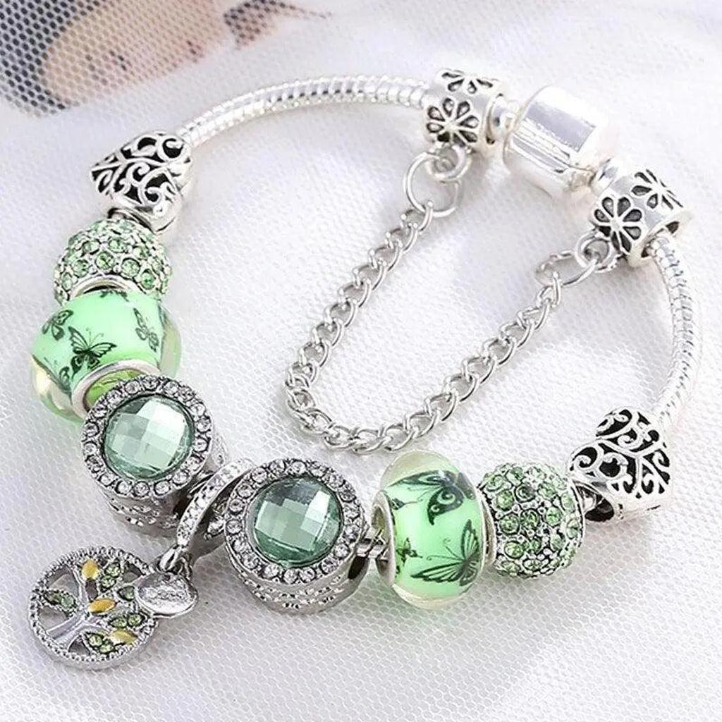 Bracelet in White Gold with Green Crystal
