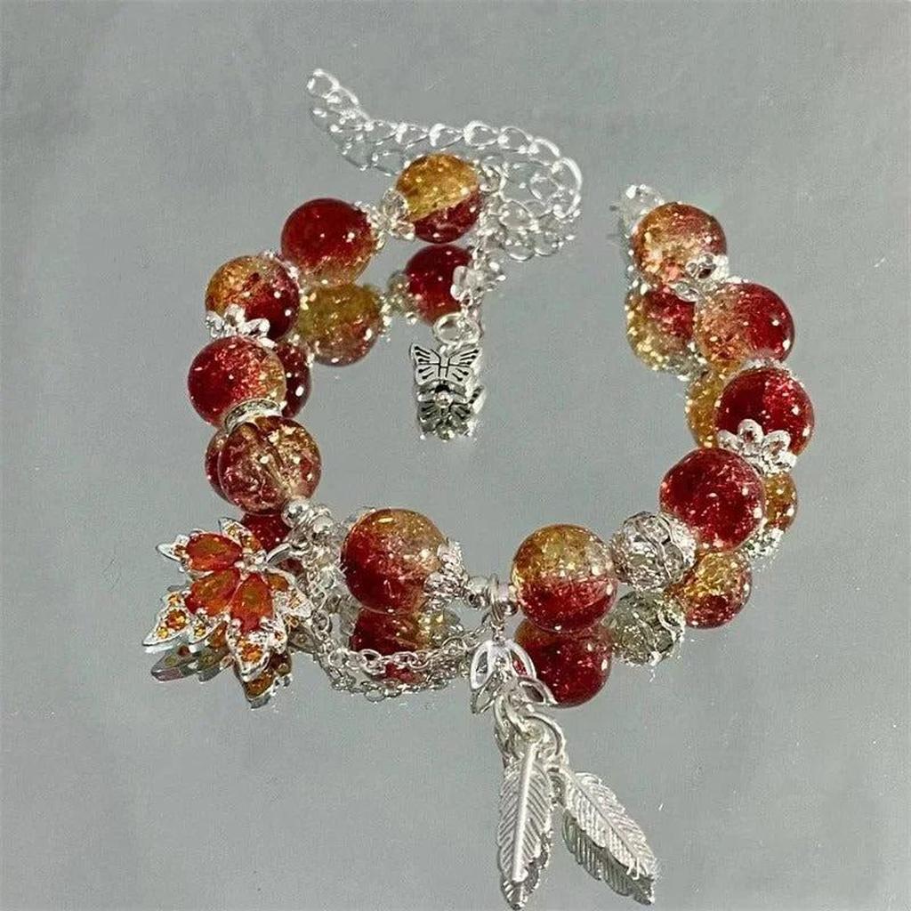 Bracelet with Autumn Leaf and Butterfly in White Gold