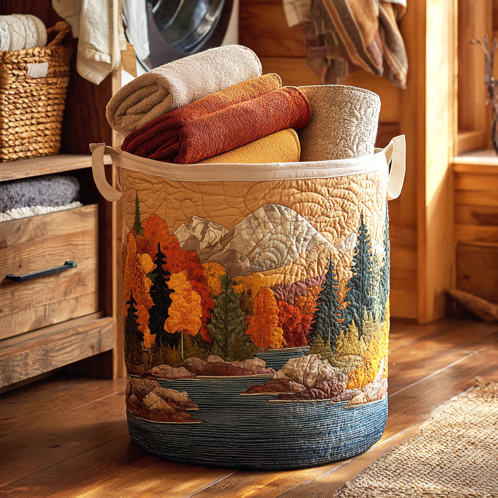 Quilted Laundry Basket with Autumn Leaves