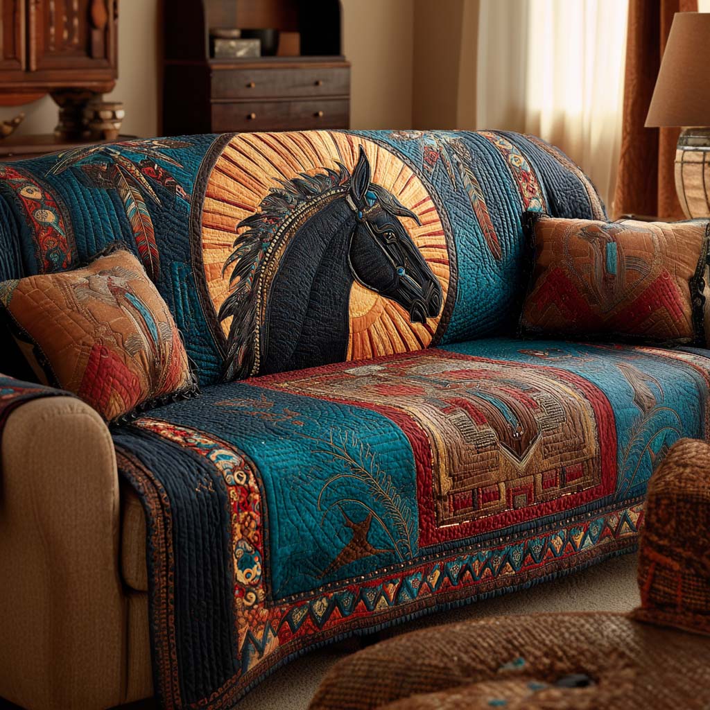 Quilted Sofa Cover – with Blue Horse