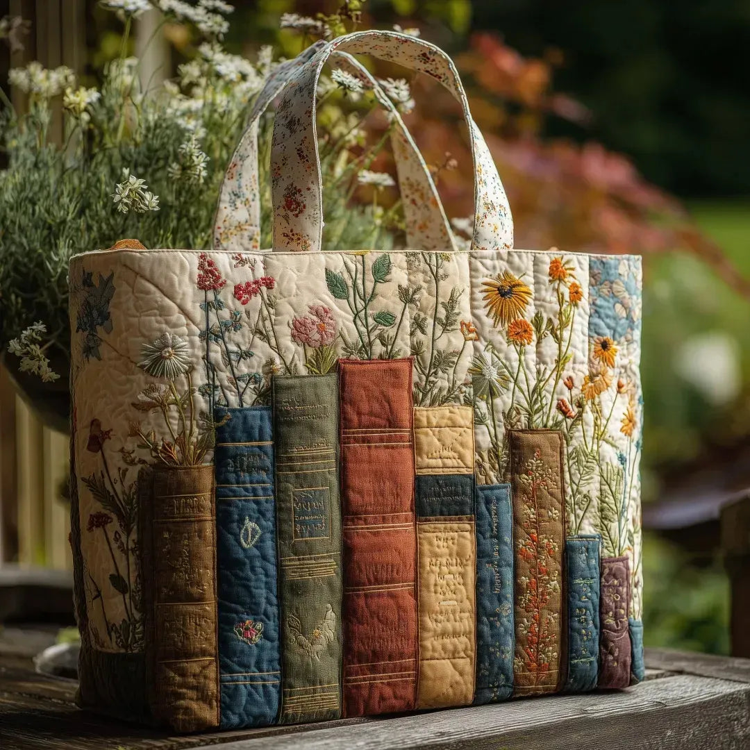 Padded Handmade Bag: Books and Flowers