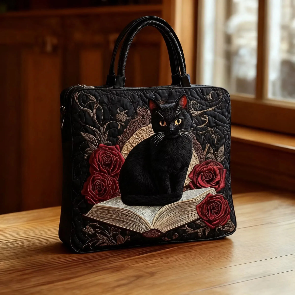 Quilted Handmade Pouch with Dark Handles