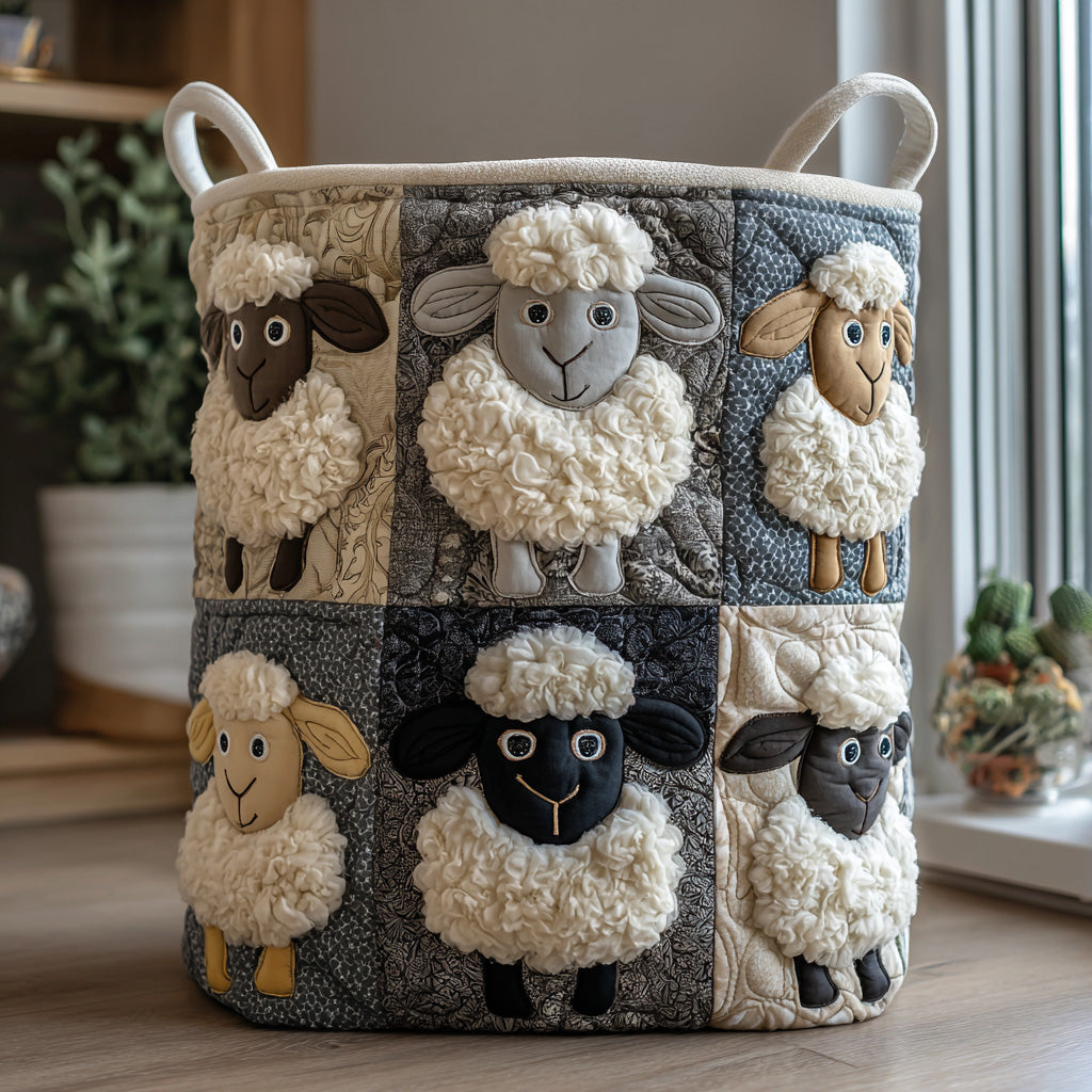 Quilted Laundry Basket with Little Sheep
