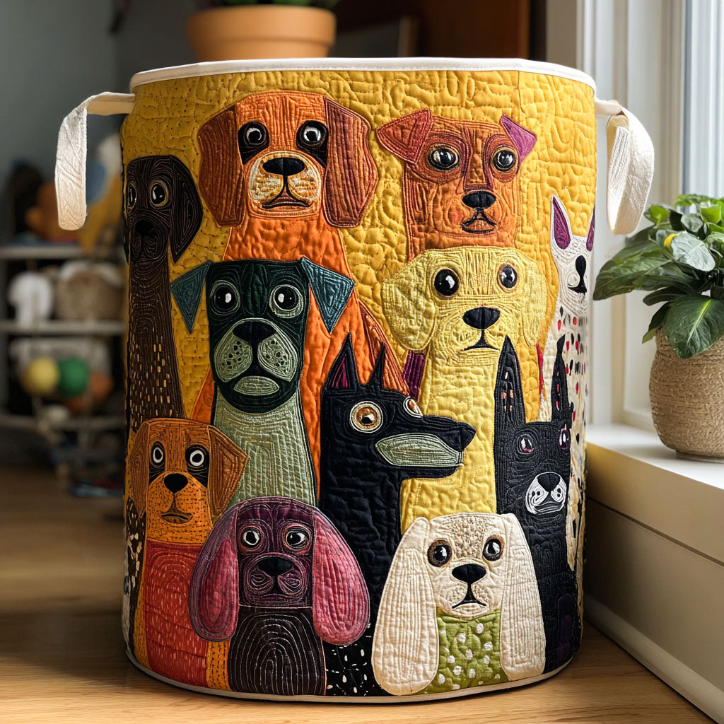 Quilted Laundry Basket with Dog Design