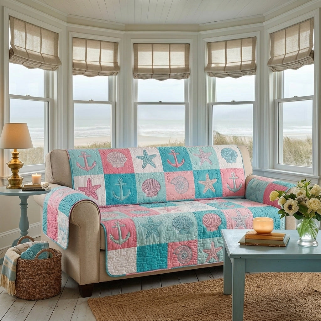 Quilted Sofa Cover with Beach Hut