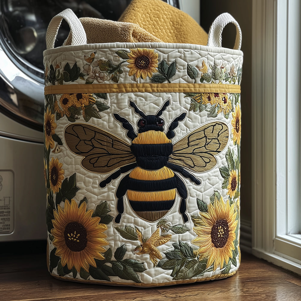 Quilted Laundry Basket with Bees and Flowers