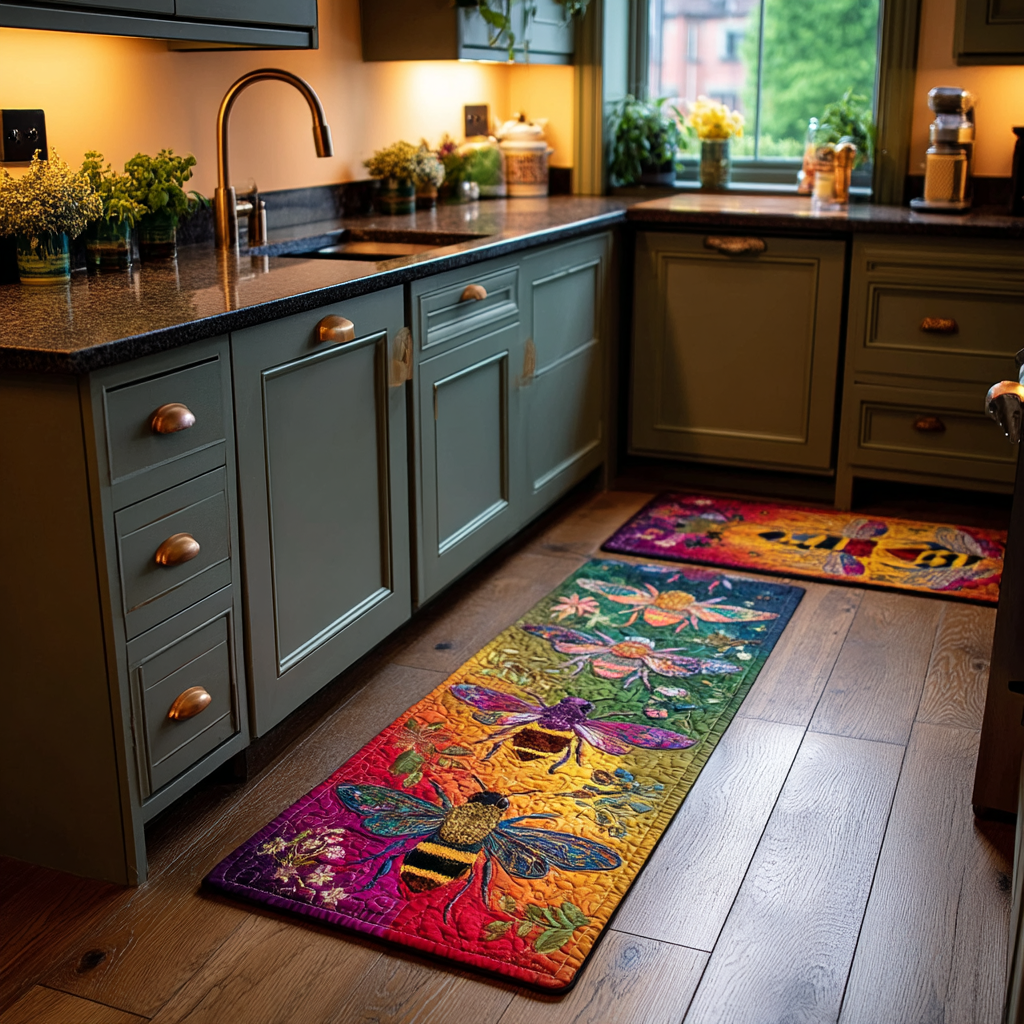 Non-Slip Kitchen Rug – Bees and Flowers