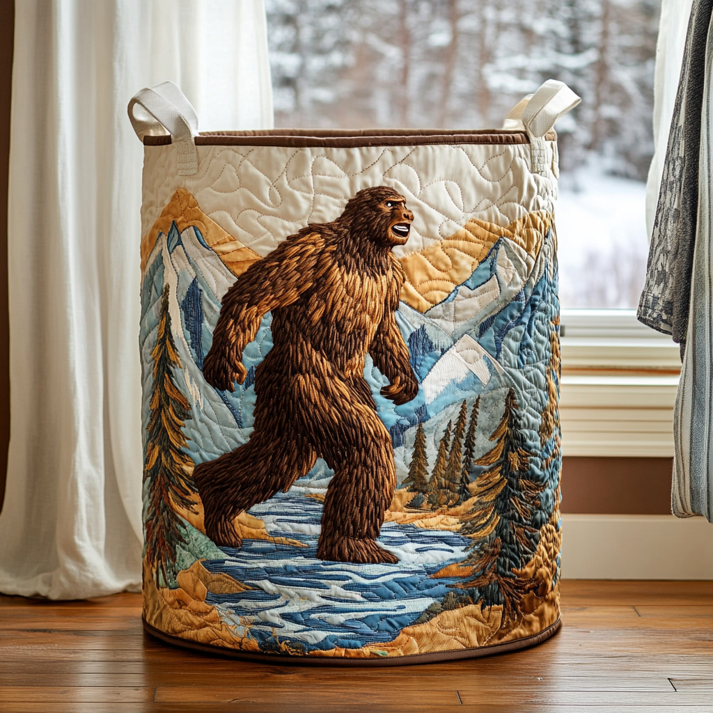 Quilted Laundry Basket with Forest Landscape