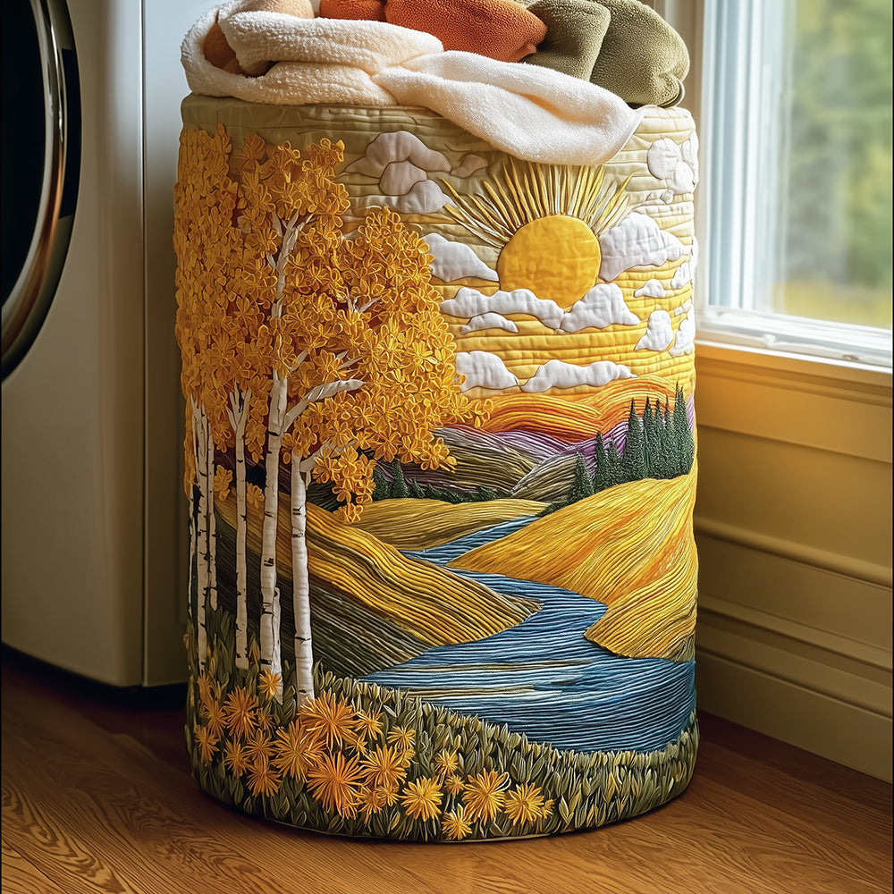 Quilted Laundry Basket with Nature Landscape