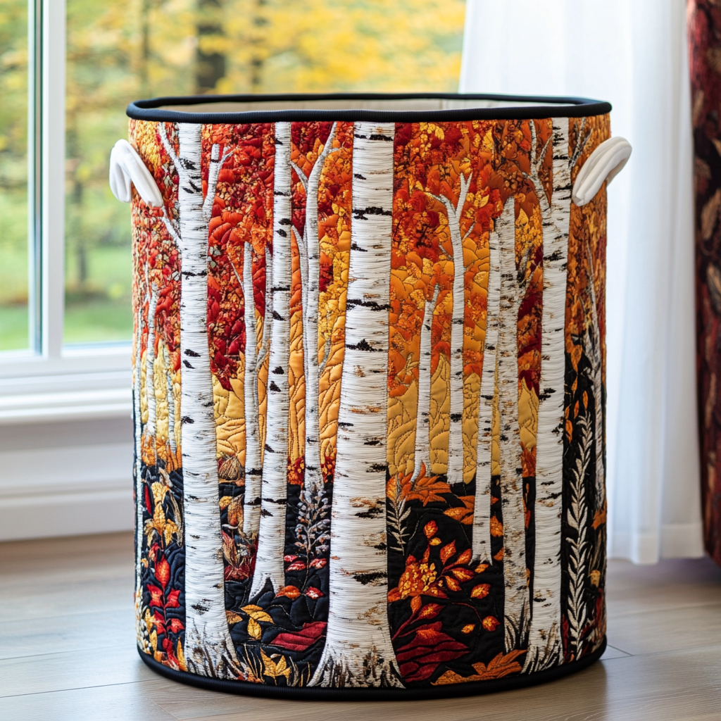 Quilted Laundry Basket with Forest Landscape