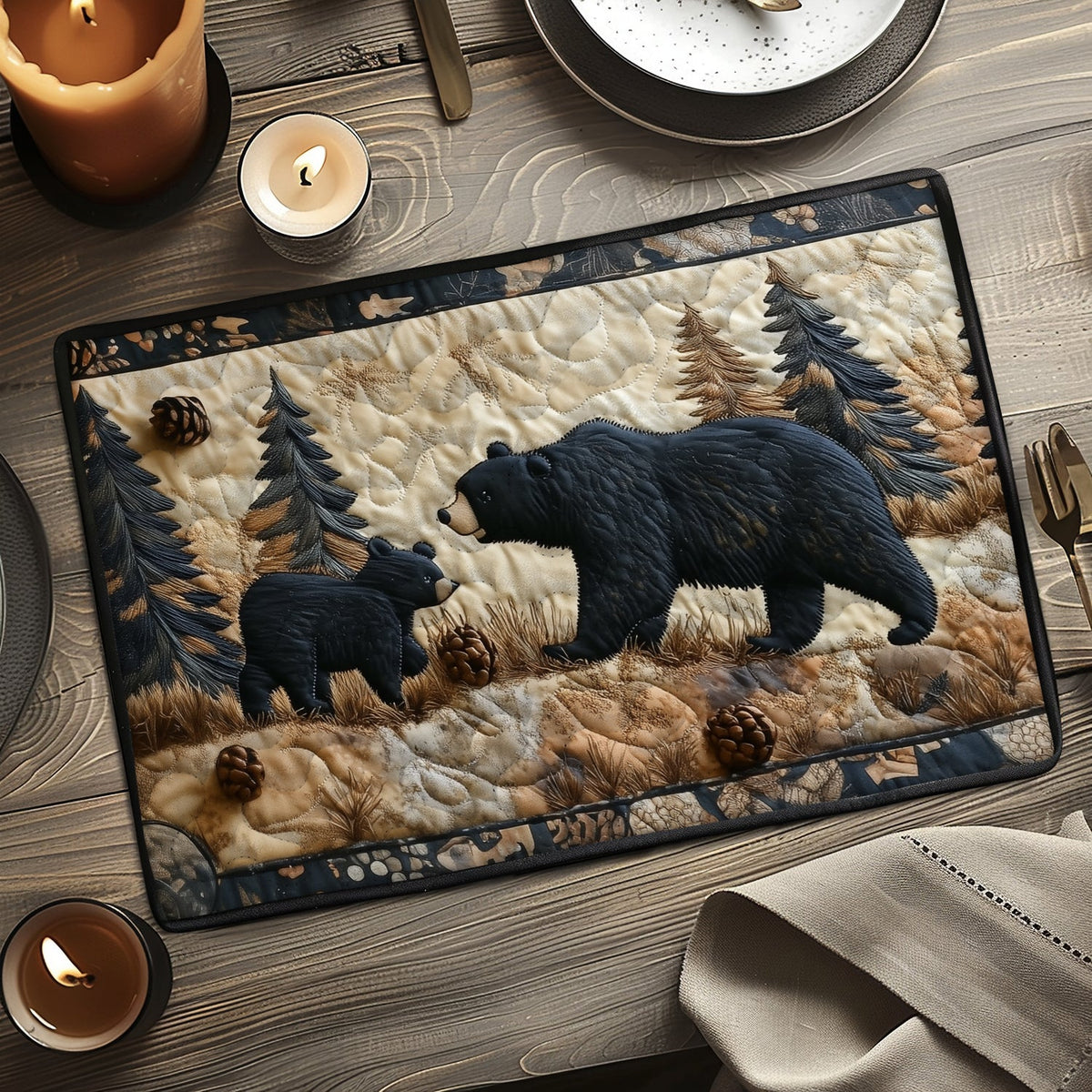 Quilted Placemats of the Black Bear Family