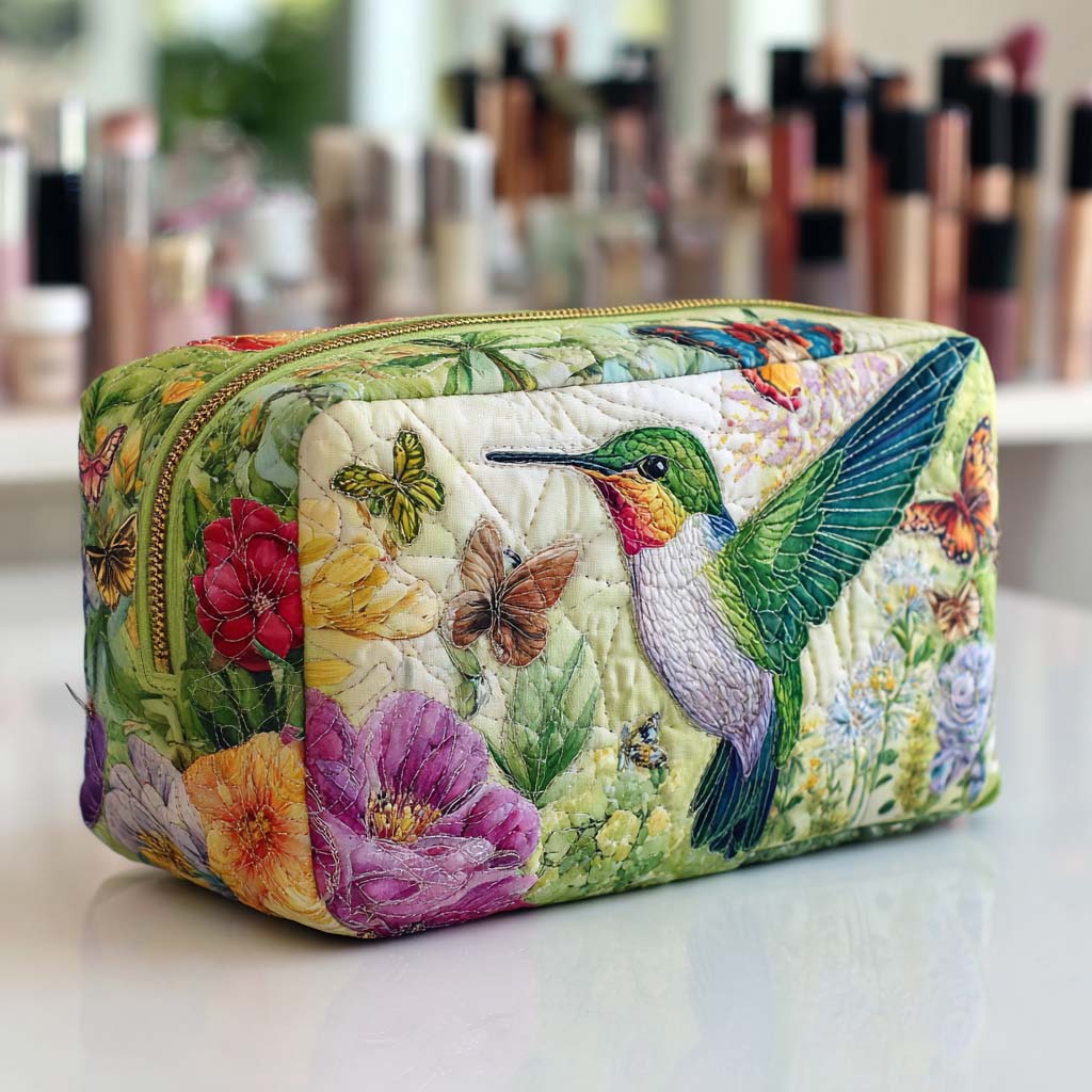 Quilted Makeup Bag with Moving Flowers