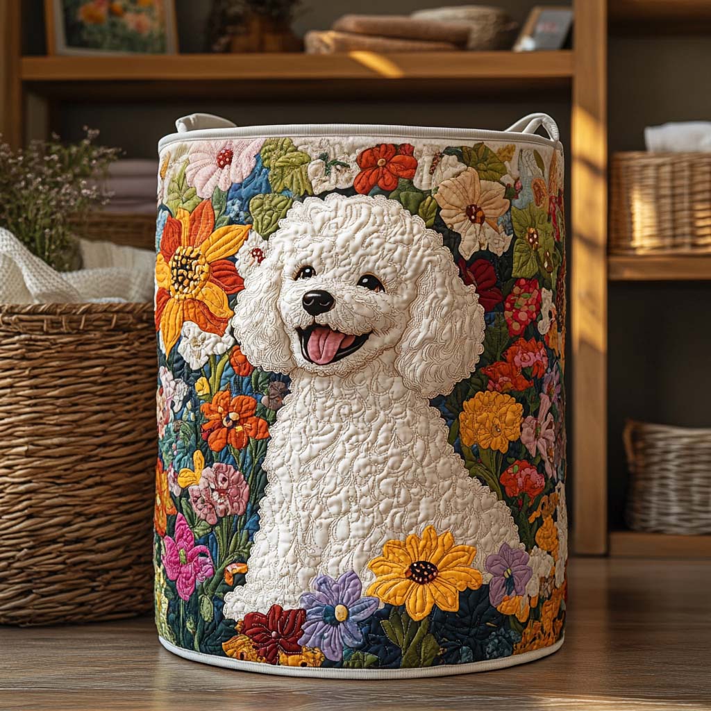 Quilted Laundry Basket with Floral Design