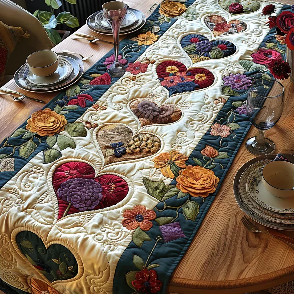 Padded Table Runner - Hearts in Bloom