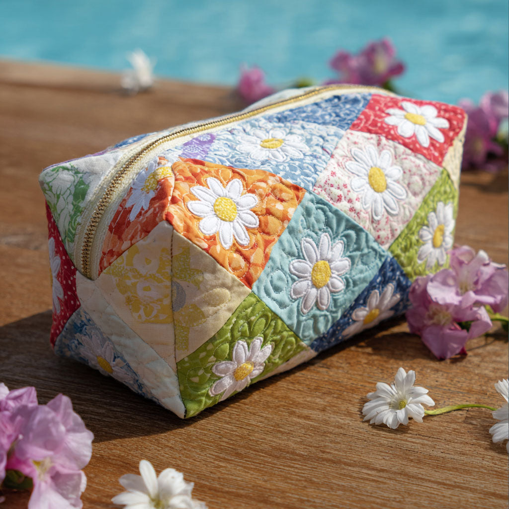 Quilted Makeup Bag with Floral Pattern
