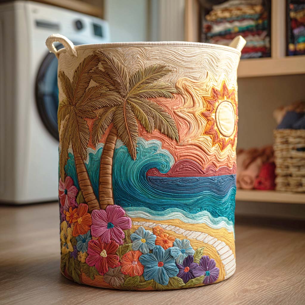 Quilted Laundry Basket with Maritime Design